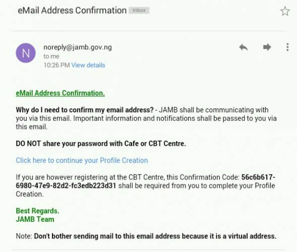 jamb code confirmation JAMB : 2018/2019 to create JAMB Profile your 2018/2019 How