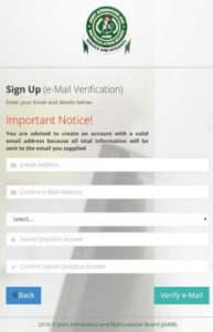 Jamb profile email verification