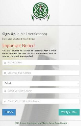 Jamb profile email verification 