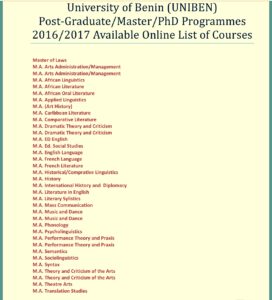 University of Benin, UNIBEN Postgraduate Courses And Requirements